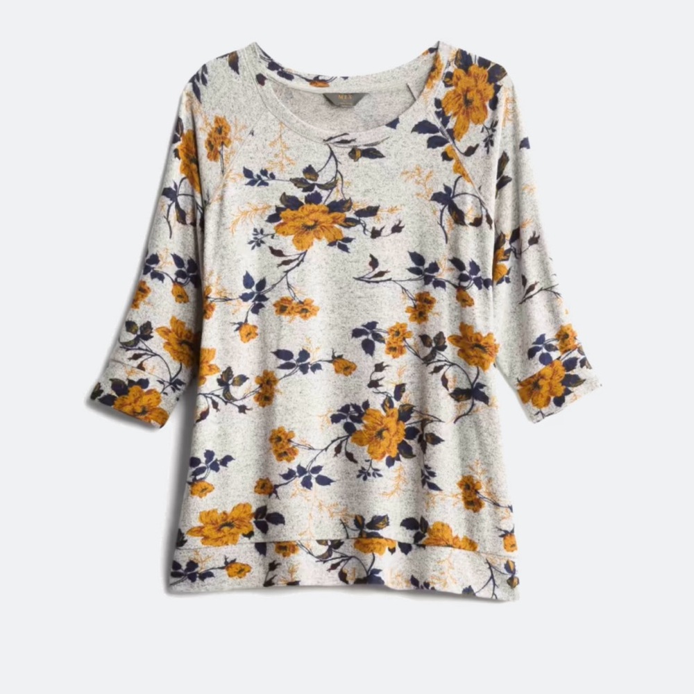 Market & Spruce Floral Long Sleeve Top - Yellow and Blue
